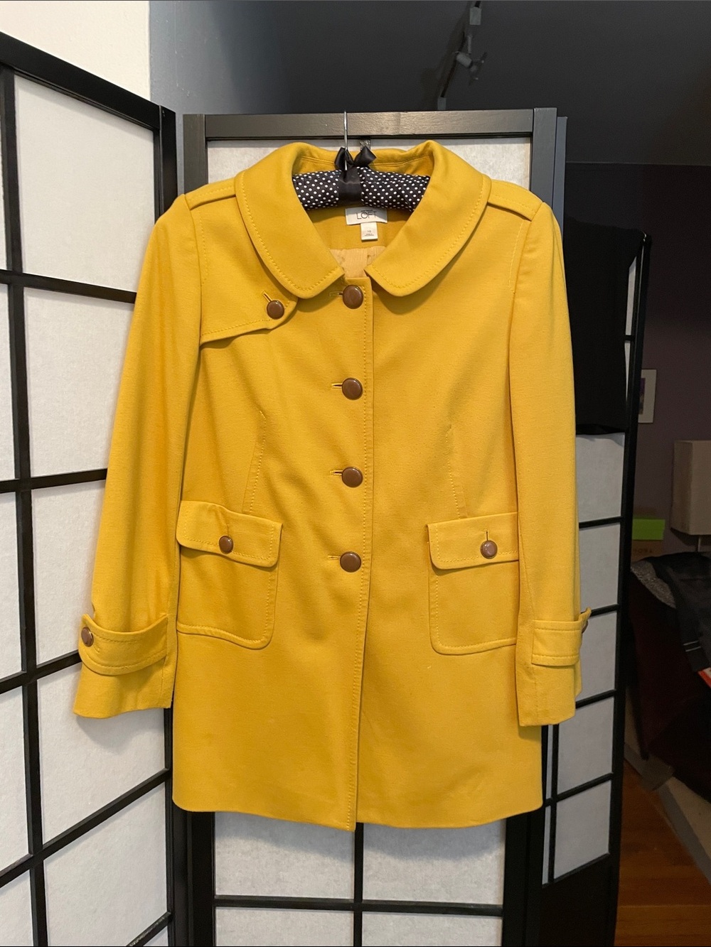 LOFT Mustard Yellow Button Front Trench Coat
